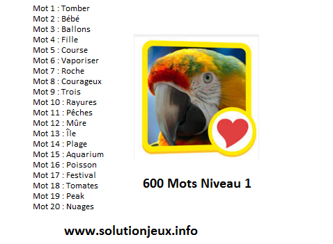 600 Mots Niveau 1 : Solutions